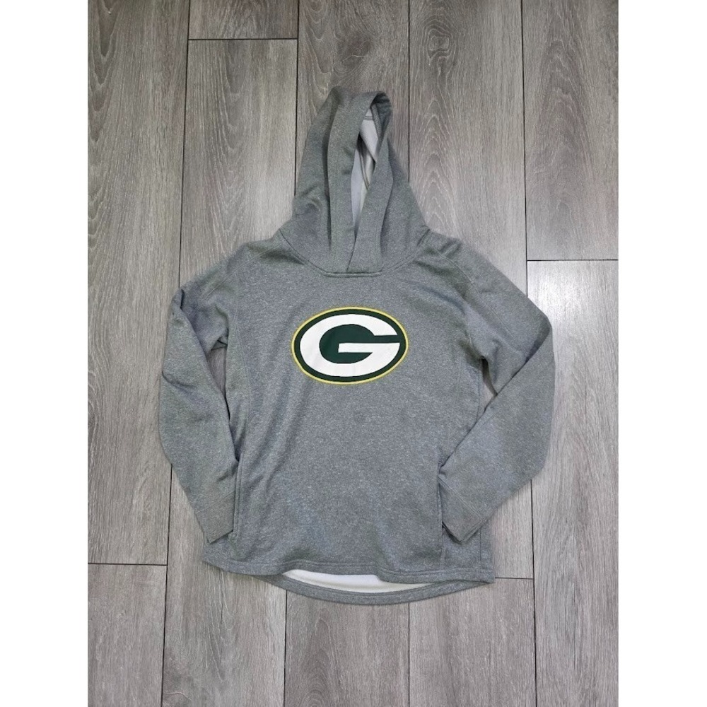 Outerstuff Green Bay Packers Hoodie Boys Size L 14/16 Gray NFL Fleece Pullover